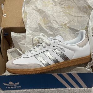 NIB Adidas Samba White and Silver Sneakers